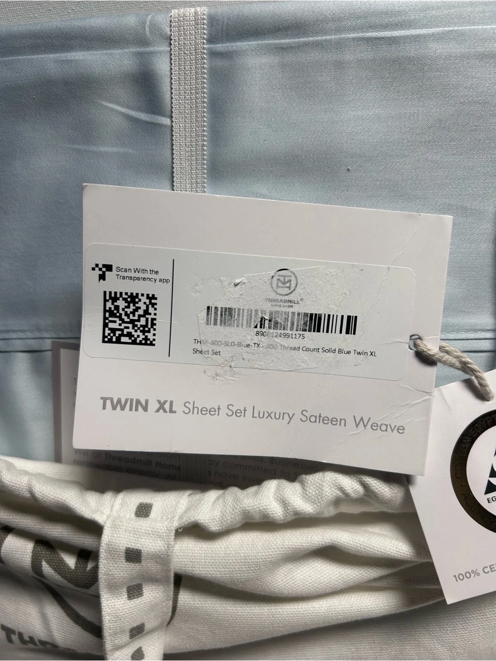Threadmill Home Linen Twin XL sheet set 100% certified Egyptian cotton Sky blue